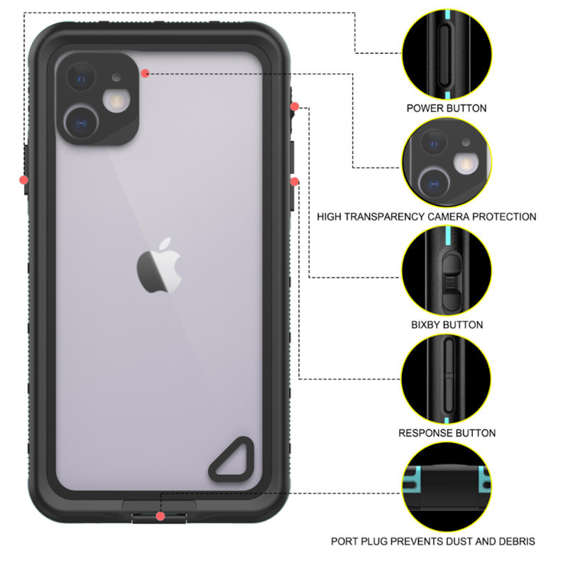 vandtæt shockproject iphone 11 case undervands ipod case iphone 11 waterproject case (sort) med gennemsigtig bagside