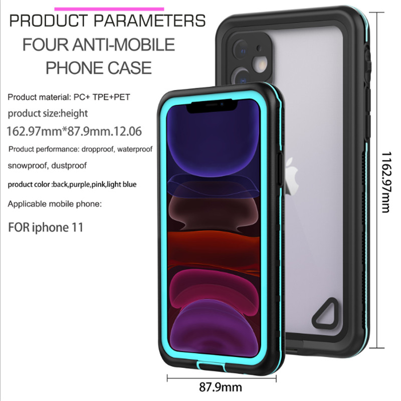 vandtæt shockproject iphone 11 case undervands ipod case iphone 11 waterproject case (sort) med gennemsigtig bagside