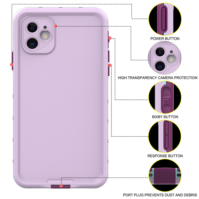 iPhone 11-vandtæt tilfælde med fuldstændig vandtæt iPhone 11-casestørrelse (lilla) med omslag i fast farve