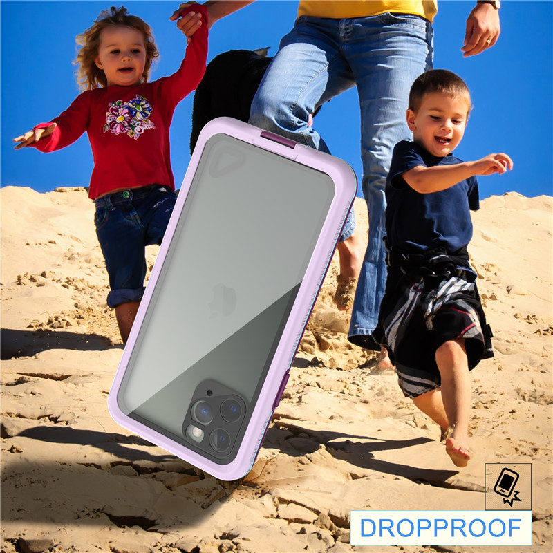 Den bedste vandtætte mobiltelefon, vandtæt telefonbeskyttelsesanordning for iPhone 11 pro () lilla) med gennemsigtig bagside