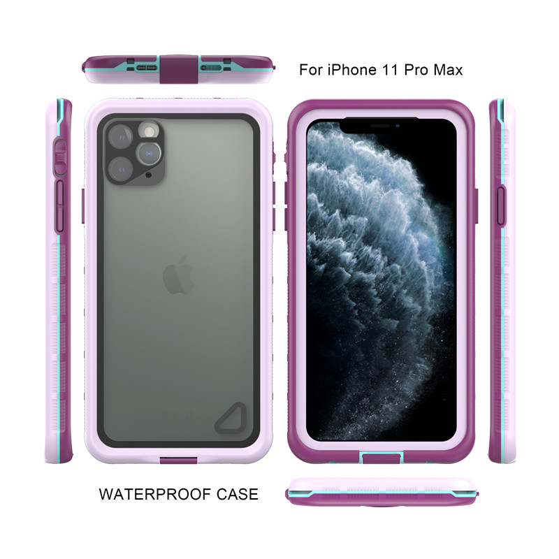 Vandsikker telefonlomme bedste billige vandtæt iPhone 11 pro max tilfælde udødelig vandtæt iPhone case (lilla) med gennemsigtig bagside