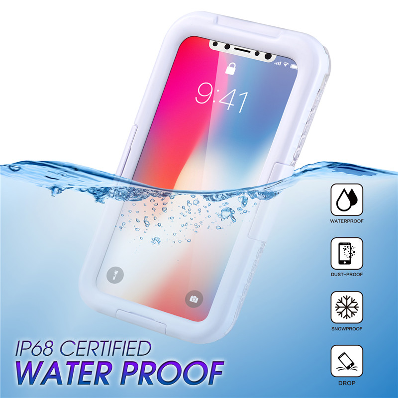 Vand- og stødisoleret iphone-sag vandtæt etui i nærheden af ​​mig undervands-kamerakasse til iphone XS （Hvid)