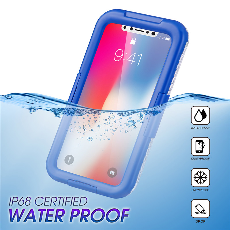 IP68 iphone case bedst vandtæt phone case til svømning top vandtæt iPhone XS case (blå)