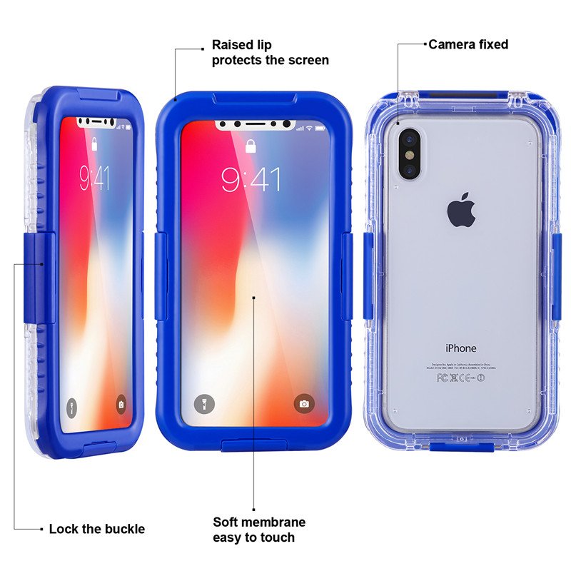 IP68 iphone case bedst vandtæt phone case til svømning top vandtæt iPhone XS case (blå)
