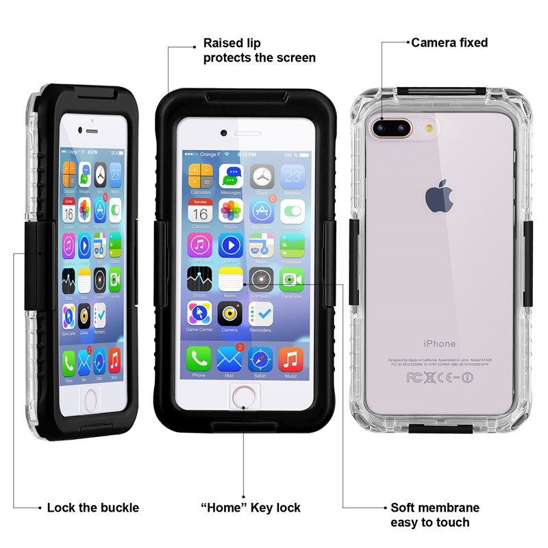 Nyt livssikkert hylster iphone 8 plus snesikret iPhone-hylster bedste vandtæt 8 plus kasse ('sort)